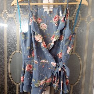 Monteau Blue Floral Wrap Blouse